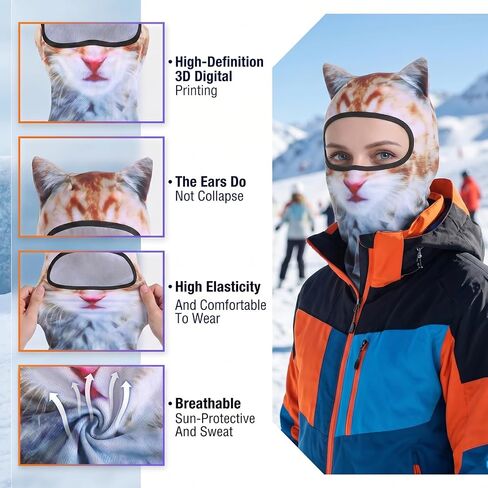 2 Pack Cat Ski Mask 3D Cat Balaclava Sheisty Face Mask with Ears Cute Animal Ski Masks Winter Outdoor Animal Hood Funny Silk Face Cover for Skiing Riding Raves Party Festivals Halloween Activities in Saudi Arabia