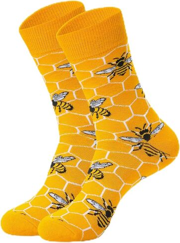 Bee Socks Men, Bumble Bee Honeycomb Crew Socks, Funny Novelty Cotton Socks for Bee Lovers, Beekeeper Gifts for Men in Kuwait