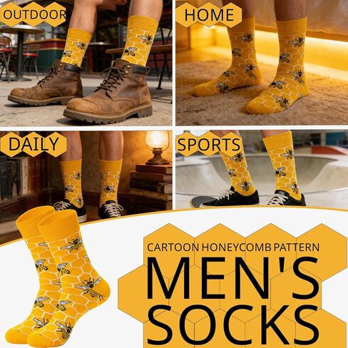 Bee Socks Men, Bumble Bee Honeycomb Crew Socks, Funny Novelty Cotton Socks for Bee Lovers, Beekeeper Gifts for Men in Kuwait