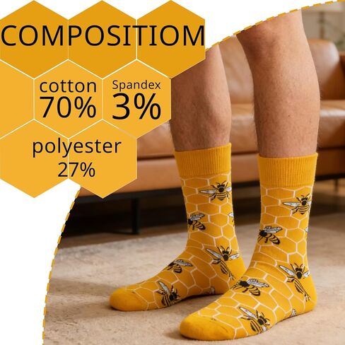 Bee Socks Men, Bumble Bee Honeycomb Crew Socks, Funny Novelty Cotton Socks for Bee Lovers, Beekeeper Gifts for Men in Kuwait