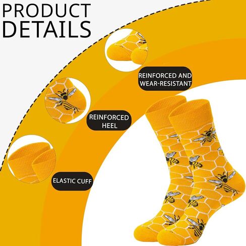 Bee Socks Men, Bumble Bee Honeycomb Crew Socks, Funny Novelty Cotton Socks for Bee Lovers, Beekeeper Gifts for Men in Kuwait