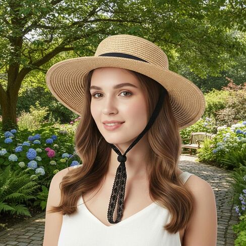 2 PCS Hat Straps for Wind, Adjustable Lace Hats Chin Strap for Women, Sun Hat Chin Cord Replacement Rope Hats for Beach Outdoor Activities Golfing Fishing Boatin Black, Beige in Kuwait