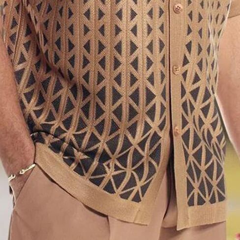 ErnZi Men's 2 Piece Outfit Criss-Cross Pattern Walking Suit Short Sleeve Set with Long Pants Button Beach Casual in Kuwait