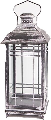 Set of 3 Mission Style White and Graphite Grey Candle Lanterns - 14-17-20 Inch - Melrose, Gray and White in Kuwait
