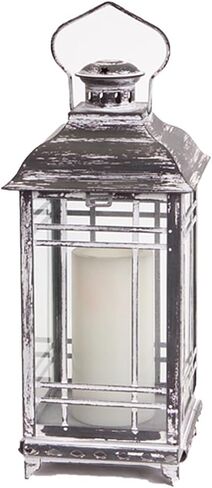 Set of 3 Mission Style White and Graphite Grey Candle Lanterns - 14-17-20 Inch - Melrose, Gray and White in Kuwait