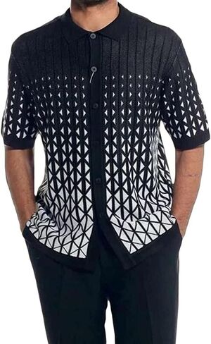 ErnZi Men's 2 Piece Outfit Criss-Cross Pattern Walking Suit Short Sleeve Set with Long Pants Button Beach Casual in Kuwait