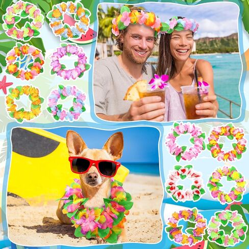 Wavwavw 48 قطعة من عصابة رأس هاواي الاستوائية من Luau من أجل عطلات الشاطئ وحمام السباحة وحفلات أعياد الميلاد ومستلزمات الصيف، 12 لونًا in Kuwait
