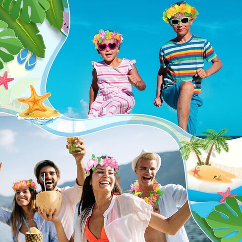 Wavwavw 48 قطعة من عصابة رأس هاواي الاستوائية من Luau من أجل عطلات الشاطئ وحمام السباحة وحفلات أعياد الميلاد ومستلزمات الصيف، 12 لونًا in Kuwait
