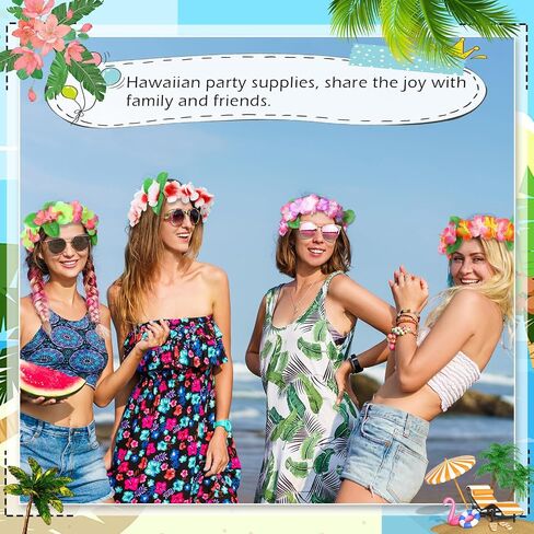 Wavwavw 48 قطعة من عصابة رأس هاواي الاستوائية من Luau من أجل عطلات الشاطئ وحمام السباحة وحفلات أعياد الميلاد ومستلزمات الصيف، 12 لونًا in Kuwait