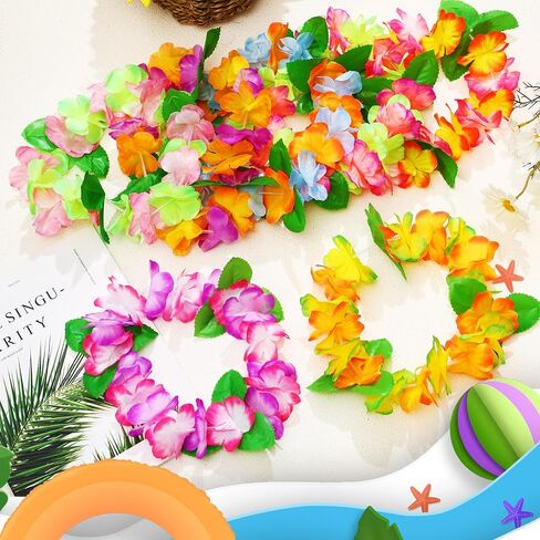 Wavwavw 48 قطعة من عصابة رأس هاواي الاستوائية من Luau من أجل عطلات الشاطئ وحمام السباحة وحفلات أعياد الميلاد ومستلزمات الصيف، 12 لونًا in Kuwait