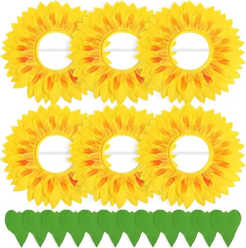 6 Sets Funny Sunflower Costume with 18.8 Inch Sunflower Headgear and Green Leaf Gloves Performance Props for Festival Dance Adults Party Sun Cosplay in Kuwait