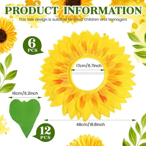 6 Sets Funny Sunflower Costume with 18.8 Inch Sunflower Headgear and Green Leaf Gloves Performance Props for Festival Dance Adults Party Sun Cosplay in Kuwait