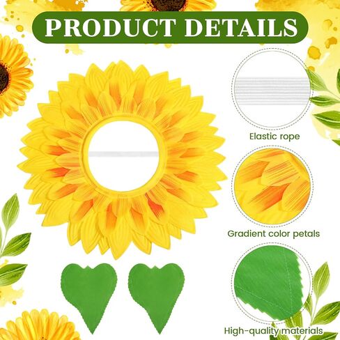 6 Sets Funny Sunflower Costume with 18.8 Inch Sunflower Headgear and Green Leaf Gloves Performance Props for Festival Dance Adults Party Sun Cosplay in Kuwait