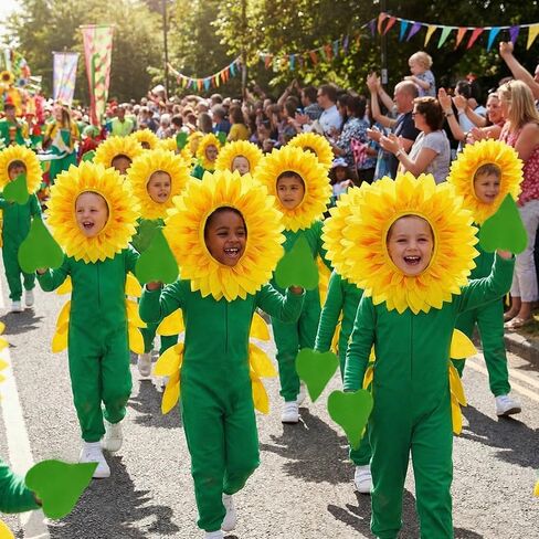 6 Sets Funny Sunflower Costume with 18.8 Inch Sunflower Headgear and Green Leaf Gloves Performance Props for Festival Dance Adults Party Sun Cosplay in Kuwait