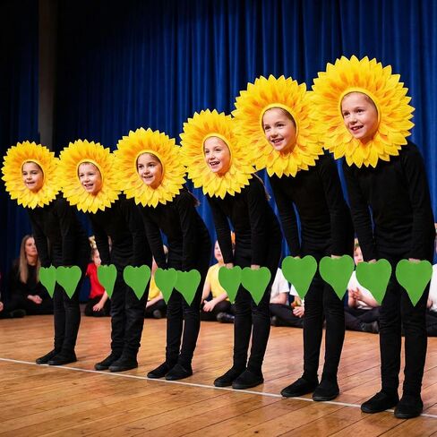 6 Sets Funny Sunflower Costume with 18.8 Inch Sunflower Headgear and Green Leaf Gloves Performance Props for Festival Dance Adults Party Sun Cosplay in Kuwait