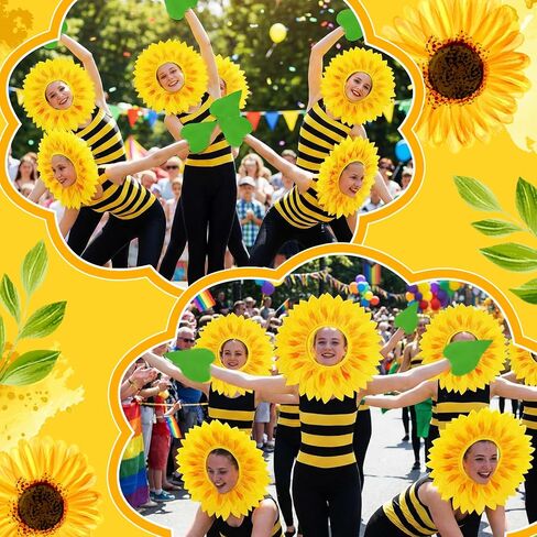 6 Sets Funny Sunflower Costume with 18.8 Inch Sunflower Headgear and Green Leaf Gloves Performance Props for Festival Dance Adults Party Sun Cosplay in Kuwait