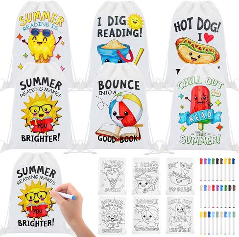 24 Pcs Color Your Own Butterfly Drawstring Bags Crafts for Kids Coloring Goodie Bags with Markers Non Woven Backpack DIY Crafts Classroom Butterfly Birthday Party Supplies Favor in Kuwait