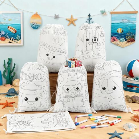 24 Pcs Color Your Own Butterfly Drawstring Bags Crafts for Kids Coloring Goodie Bags with Markers Non Woven Backpack DIY Crafts Classroom Butterfly Birthday Party Supplies Favor in Kuwait