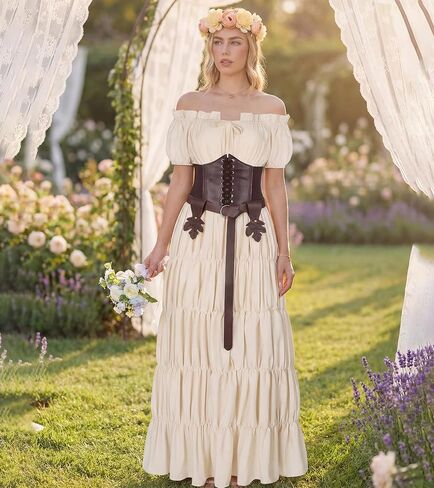 6 Pcs Renaissance Costume Women Medieval Dress for Women Cottagecore Dress Peasant Dress in Saudi Arabia