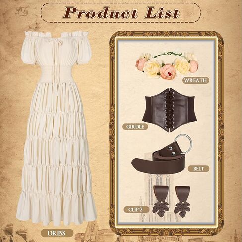 6 Pcs Renaissance Costume Women Medieval Dress for Women Cottagecore Dress Peasant Dress in Saudi Arabia