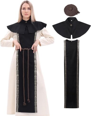 Women's Medieval Tunic Tabard Renaissance Nun Robe with Shawl Cape and Rope Belt in Saudi Arabia