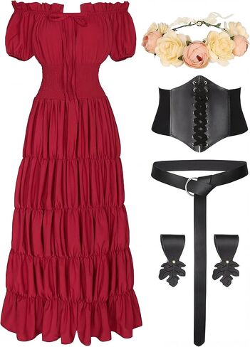 6 Pcs Renaissance Costume Women Medieval Dress for Women Cottagecore Dress Peasant Dress in Saudi Arabia