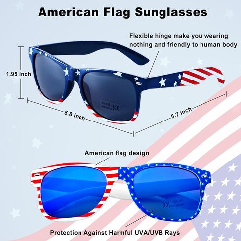 4 Pairs American Flag Sunglasses, 4th of July Accessories for Women Men Teens, Patriotic Party Favors Supplies Costume Dress-up & Pretend Play, Independence Day Memorial Day Veterans Day Eyewear in Saudi Arabia