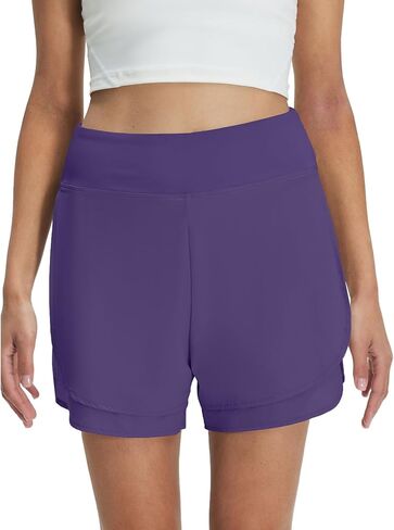 M MAELREG Women's 2 in 1 Golf Shorts 4" Inseam, High Waisted Tennis Running Athletic Spandex Underneath Liner 3 Pockets in Kuwait
