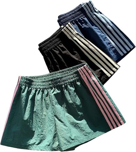 MakeMeChic Women's 3 Pack Striped Track Shorts Y2k Elastic Waist Sports Sweat Shorts in Kuwait