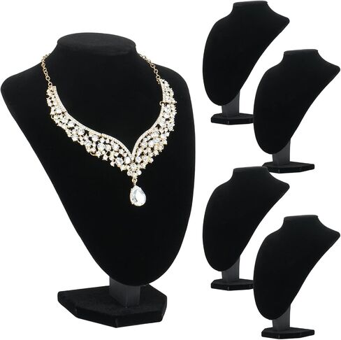4 Pack Velvet Necklace Display Stand, 9.5" Jewelry Bust Display for Necklaces, Necklace Holder for Vendors Selling, Photography, Retail Store, Home Organizer (Black) in Saudi Arabia