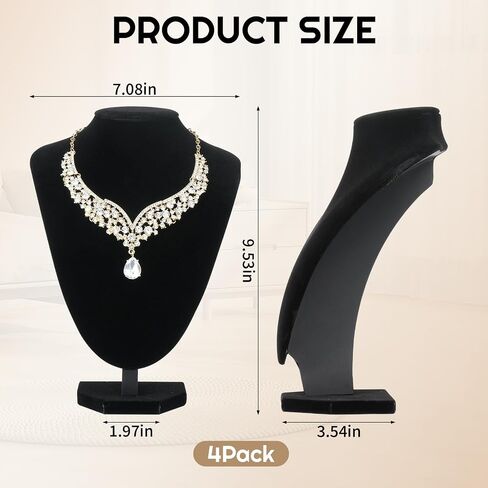 4 Pack Velvet Necklace Display Stand, 9.5" Jewelry Bust Display for Necklaces, Necklace Holder for Vendors Selling, Photography, Retail Store, Home Organizer (Black) in Saudi Arabia