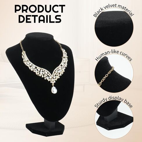 4 Pack Velvet Necklace Display Stand, 9.5" Jewelry Bust Display for Necklaces, Necklace Holder for Vendors Selling, Photography, Retail Store, Home Organizer (Black) in Saudi Arabia