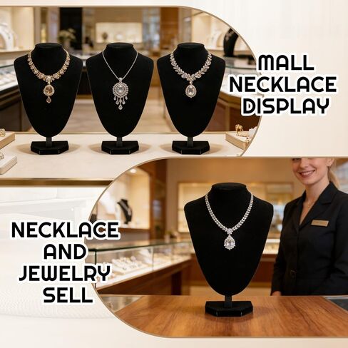4 Pack Velvet Necklace Display Stand, 9.5" Jewelry Bust Display for Necklaces, Necklace Holder for Vendors Selling, Photography, Retail Store, Home Organizer (Black) in Saudi Arabia
