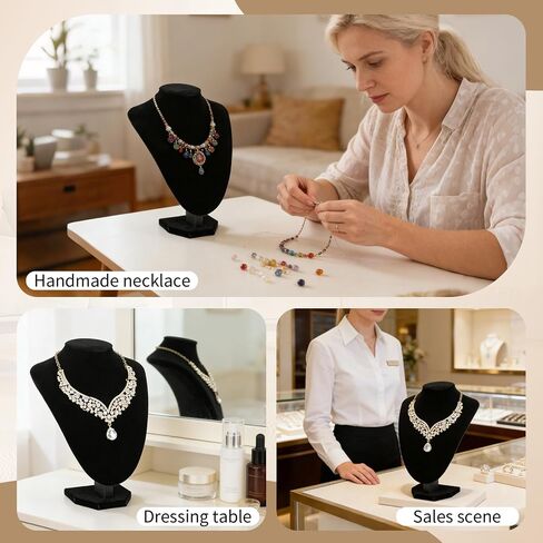 4 Pack Velvet Necklace Display Stand, 9.5" Jewelry Bust Display for Necklaces, Necklace Holder for Vendors Selling, Photography, Retail Store, Home Organizer (Black) in Saudi Arabia