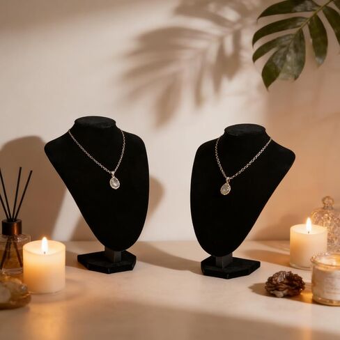 4 Pack Velvet Necklace Display Stand, 9.5" Jewelry Bust Display for Necklaces, Necklace Holder for Vendors Selling, Photography, Retail Store, Home Organizer (Black) in Saudi Arabia