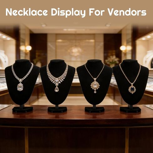 4 Pack Velvet Necklace Display Stand, 9.5" Jewelry Bust Display for Necklaces, Necklace Holder for Vendors Selling, Photography, Retail Store, Home Organizer (Black) in Saudi Arabia