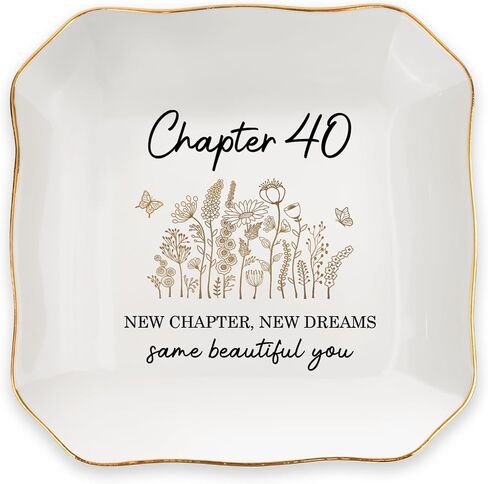 40th Birthday Gifts Women, 1986 40th Birthday Decorations for Women, 40 Year Old Gifts for Mom, Friend, Sister, Wife, Daughter, Chapter 40 Ceramic Jewelry Dish Tray in Saudi Arabia