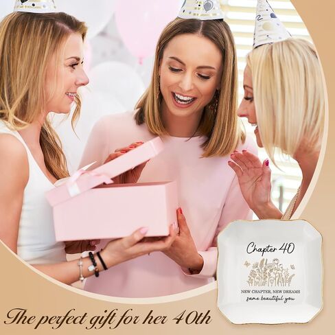 40th Birthday Gifts Women, 1986 40th Birthday Decorations for Women, 40 Year Old Gifts for Mom, Friend, Sister, Wife, Daughter, Chapter 40 Ceramic Jewelry Dish Tray in Saudi Arabia