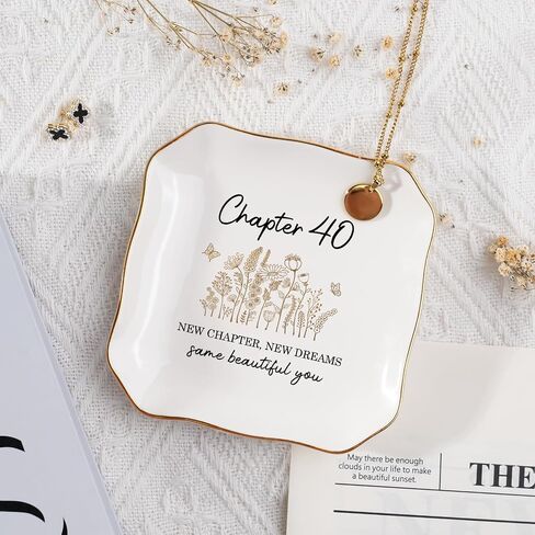 40th Birthday Gifts Women, 1986 40th Birthday Decorations for Women, 40 Year Old Gifts for Mom, Friend, Sister, Wife, Daughter, Chapter 40 Ceramic Jewelry Dish Tray in Saudi Arabia