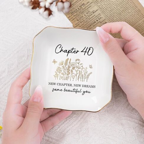40th Birthday Gifts Women, 1986 40th Birthday Decorations for Women, 40 Year Old Gifts for Mom, Friend, Sister, Wife, Daughter, Chapter 40 Ceramic Jewelry Dish Tray in Saudi Arabia