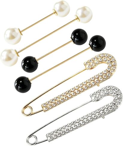 6PCS Women's Brooch Set- Imitation Pearl & Crystal Shawl Clips, Non-Slip Sweater Pins for Women's Clothing, Scarves and Cardigans in Saudi Arabia