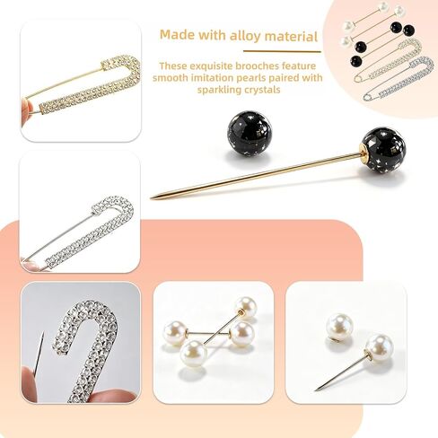 6PCS Women's Brooch Set- Imitation Pearl & Crystal Shawl Clips, Non-Slip Sweater Pins for Women's Clothing, Scarves and Cardigans in Saudi Arabia