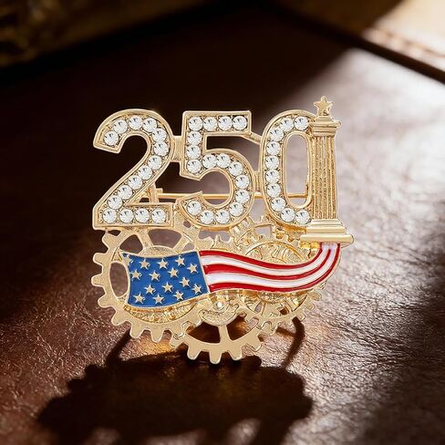 مجموعة دبابيس الذكرى السنوية الـ 250 لأمريكا، دبوس طية صدر السترة ذهبي لامع أمريكا 250، بروش شارة عيد ميلاد 250 عامًا في الولايات المتحدة الأمريكية مع تصميم حجر الراين، مجوهرات هدايا عيد الاستقلال الوطني in Kuwait