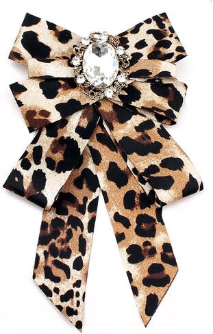 Leopard Print Bow Ties for Women Ladies Rhinestone Crystal Pre-Tied Clip on Bow Ties Personalized Punk Brooch Accessories for Suit Tuxedo Vest Shirt Uniform Wedding Party in Kuwait