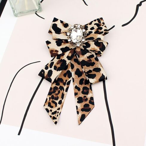Leopard Print Bow Ties for Women Ladies Rhinestone Crystal Pre-Tied Clip on Bow Ties Personalized Punk Brooch Accessories for Suit Tuxedo Vest Shirt Uniform Wedding Party in Kuwait
