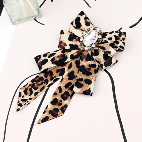 Leopard Print Bow Ties for Women Ladies Rhinestone Crystal Pre-Tied Clip on Bow Ties Personalized Punk Brooch Accessories for Suit Tuxedo Vest Shirt Uniform Wedding Party in Kuwait
