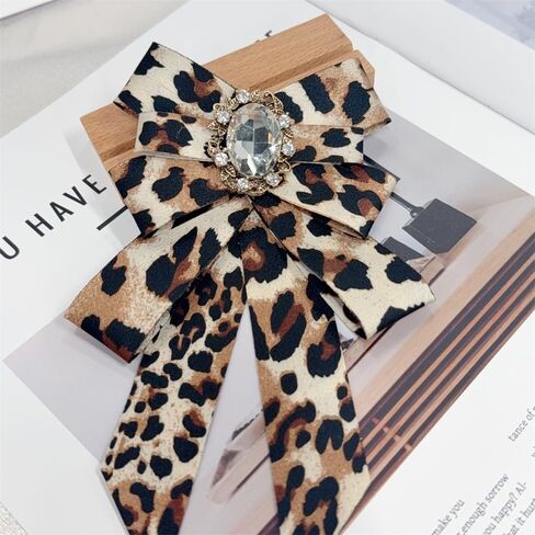 Leopard Print Bow Ties for Women Ladies Rhinestone Crystal Pre-Tied Clip on Bow Ties Personalized Punk Brooch Accessories for Suit Tuxedo Vest Shirt Uniform Wedding Party in Kuwait