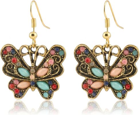Butterfly Drop Earrings for Women, Enamel Colorful Butterfly Dangle Gold Fishhook Earrings, Minimalist Jewelry Gift for Mom Daughter Friends in Saudi Arabia