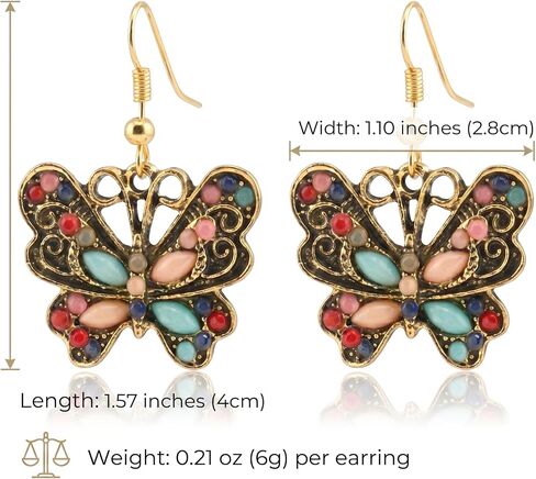 Butterfly Drop Earrings for Women, Enamel Colorful Butterfly Dangle Gold Fishhook Earrings, Minimalist Jewelry Gift for Mom Daughter Friends in Saudi Arabia