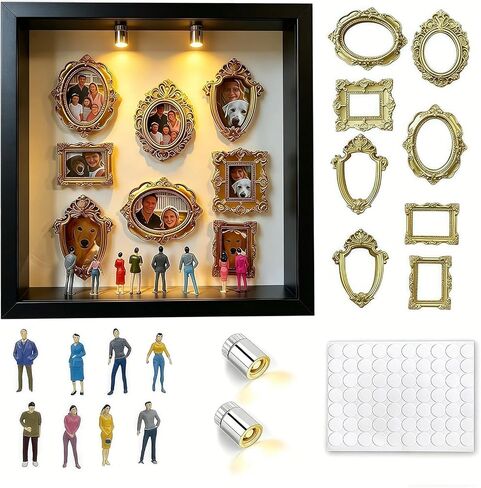 DIY Mini Museum Silhouette Box, Personalized Shadow Box Frame with Gold Mini Frames & Figurines for Wedding Anniversary Birthday Gifts in Saudi Arabia